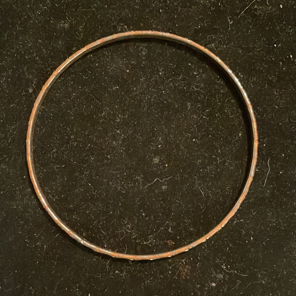 8” mixed metal Minimalist copper tone diamond etched bangle bracelet - Picture 3 of 11